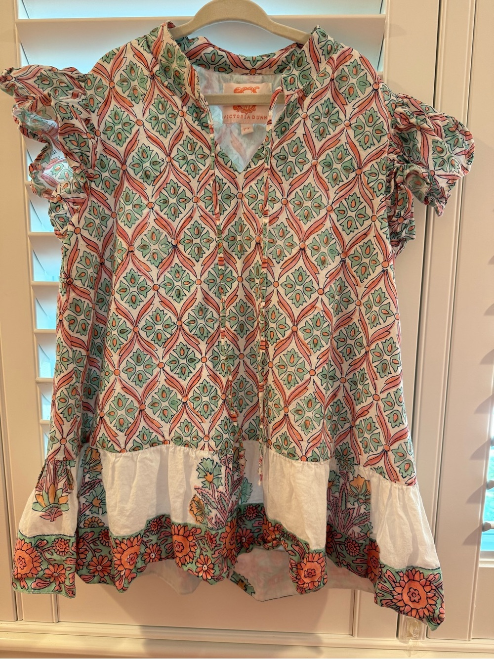 Victoria Dunn Girls' Paisley Tile Print Dress in Mint, Coral & White